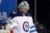Winnipeg Jets goalie Steve Mason reacts against the New York Islanders in the second period of an NHL hockey game, Saturday, Dec. 23, 2017, in New York. (AP Photo/Adam Hunger)