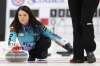 (Tim Smith/The Brandon Sun)
Skip Kerri Einarson throws a stone during her East St. Paul rink's match against Mackenzie Zacharias' Altona rink at the 2018 Scotties Tournament of Hearts at the Shamrock Centre in Killarney.