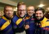 PHIL HOSSACK / Winnipeg Free Press
Andrew Grant (from left), Thomas Levi Kooi, Pete Willms and Scott Moon relax at the Charleswood Curling Club before hitting the ice in the Manitoba Open bonspiel Thursday n Thursday .