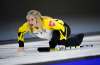 Manitoba skip Jennifer Jones calls the sweep as she takes on the Yukon at the Scotties Tournament of Hearts in Penticton, B.C., on Sunday, Jan. 28, 2018. THE CANADIAN PRESS/Sean Kilpatrick