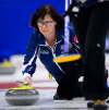 SEAN KILPATRICK / THE CANADIAN PRESS
Nova Scotia skip Mary-Anne Arsenault delivers while taking on Team Canada at the Scotties Tournament of Hearts in Penticton, B.C., on Thursday, Feb. 1, 2018.
