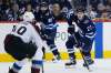 JOHN WOODS / THE CANADIAN PRESS
Winnipeg Jets' Nikolaj Ehlers (27) crosses the blue line as Colorado Avalanche's Samuel Girard (49) defends and Jets' Mathieu Perreault (85) looks on during second period NHL action in Winnipeg on Saturday, February 3, 2018.