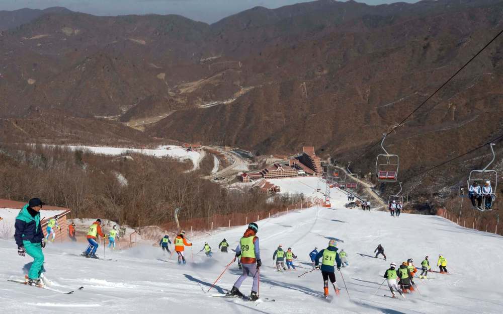 Korea Pool / The Associated Press
South and North Korean skiers train together at resort.