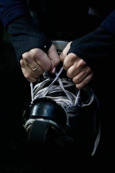 JOHN WOODS / WINNIPEG FREE PRESS
Members of the Ice Crew lace up before first period NHL action between the Winnipeg Jets vs Arizona Coyotes in Winnipeg on Tuesday, February 6, 2018.