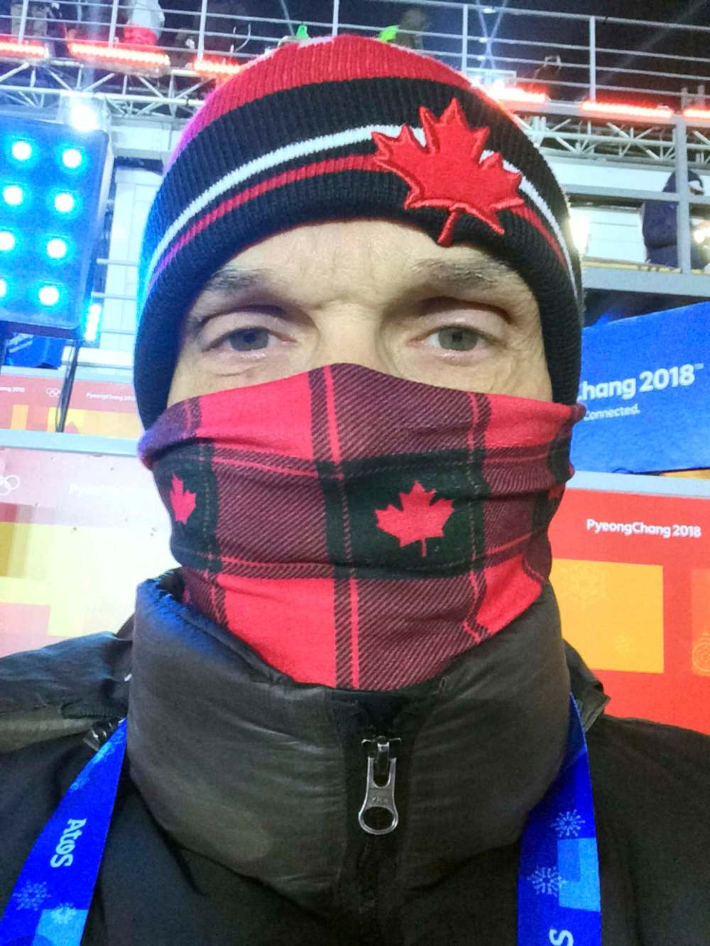Wiecek bundled up for opening ceremonies.