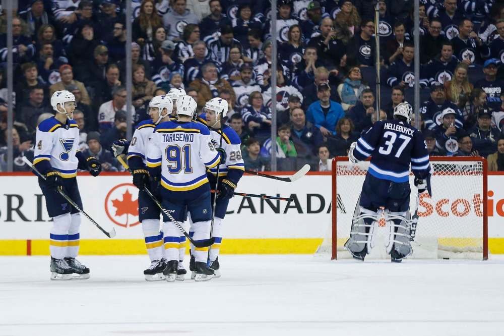 John Woods / The Canadian Press
St. Louis celebrates Alexander Steen's goal in the second period, which gave the Blues a 3-0 lead.