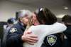 MIKAELA MACKENZIE / WINNIPEG FREE PRESS
Crystal Hanley, right, hugs Penny Teron at a memorial held by the Amalgamated Transit Union in Winnipeg for Irvine Jubal Fraser, an operator killed on the job a year ago.