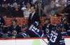 Matt Hendricks imitates shooting a pool cue as Blake Wheeler (not shown) returns to the bench after a goal scored using his hand was disallowed against the Florida Panthers Sunday night. (Trevor Hagan / The Canadian Press)