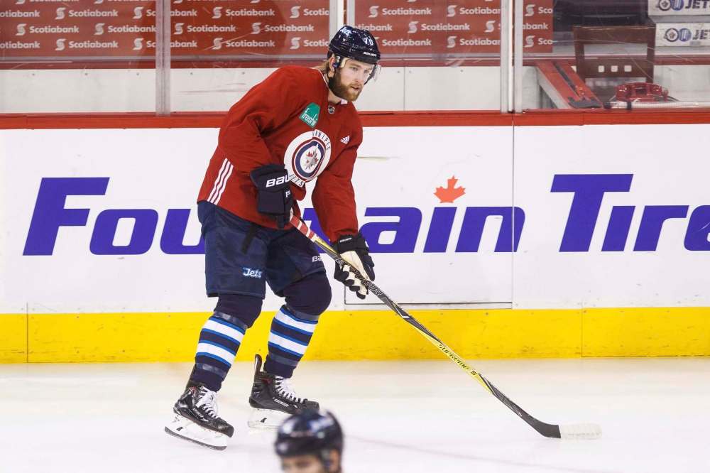 MIKE DEAL / WINNIPEG FREE PRESS
Winnipeg Jets’ Joe Morrow during practice at Bell MTS Place just hours before playing against the Nashville Predators.