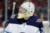 Julio Cortez / The Associated Press
Jets emergency goalie Zane Kalemba dressed for a period Thursday in New Jersey.