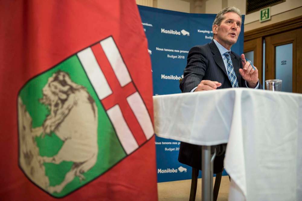 David Lipnowski / The Canadian Press
Manitoba Premier Brian Pallister speaks about the 2018 budget at the Manitoba Legislature.