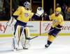 (AP Photo/Mark Humphrey)
Nashville Predators left wing Viktor Arvidsson is congratulated by goalie Pekka Rinne after Arvidsson scored a goal against the Winnipeg Jets in the first period Tuesday.