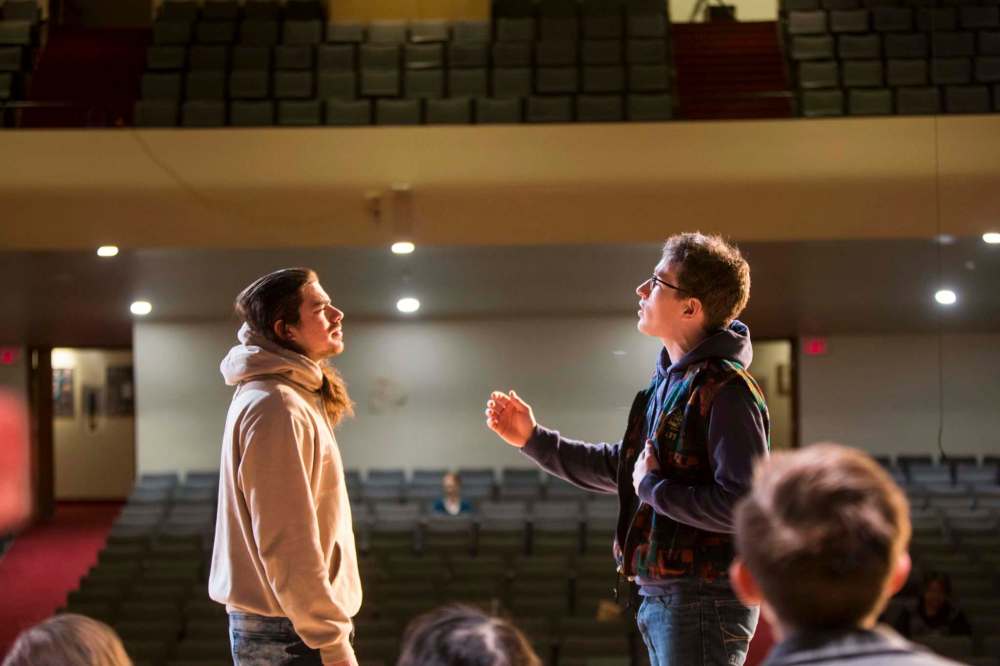 MIKAELA MACKENZIE / WINNIPEG FREE PRESS
Kamal Chioua (left), playing Jesus, and Eric Lamb, playing John the Baptist, are seen during a recent rehearsal for Eastar.