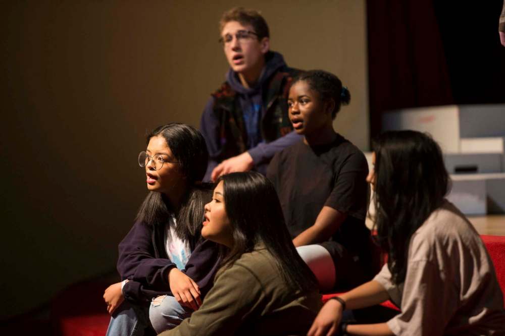 MIKAELA MACKENZIE / WINNIPEG FREE PRESS
The cast rehearses locally written rock opera Eastar at St. Mary’s Academy.