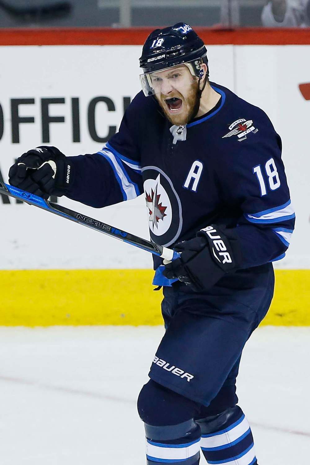 JOHN WOODS / WINNIPEG FREE PRESS
Winnipeg Jets' Bryan Little celebrates a goal against the Tampa Bay Lightning in January.