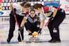 THE CANADIAN PRESS/Paul Chiasson
South Korea skip Kim Eunjung watches her stone as Kim YeongMi, right, and Kim Seon Yeong sweep during the World Women's Curling Championship in North Bay, Ont.