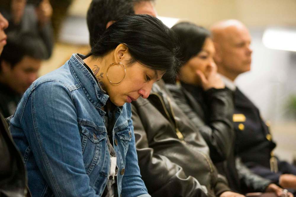 MIKAELA MACKENZIE / WINNIPEG FREE PRESS
Beverly Andrews, Crystal's mother, gets emotional as the RCMP announce that they have charged a man with murder for the death of Crystal Andrews at the division headquarters in Winnipeg on Thursday.