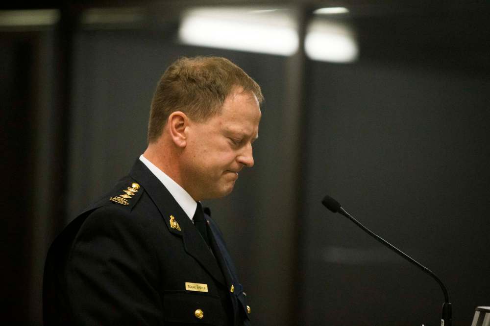 MIKAELA MACKENZIE / WINNIPEG FREE PRESS
RCMP Chief Superintendent Mark Fisher announces that they have charged a man with second-degree murder in the death of Crystal Andrews.