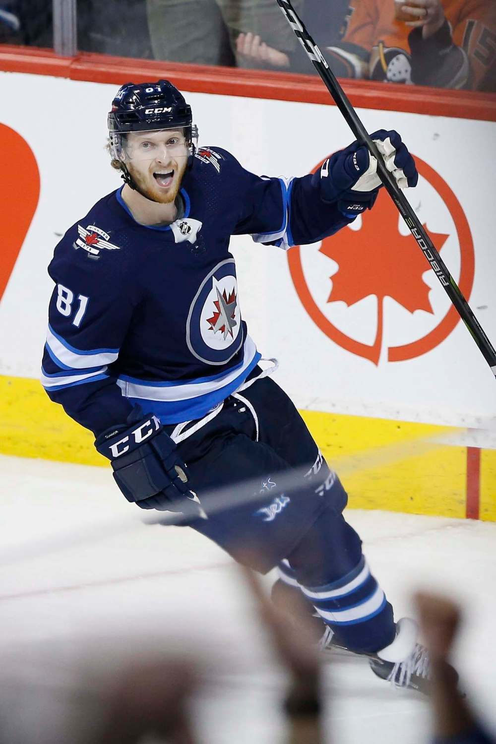 THE CANADIAN PRESS/John Woods
Winnipeg Jets left wing Kyle Connor celebrates scoring the game winning goal against the Anaheim Ducks during overtime, Friday.