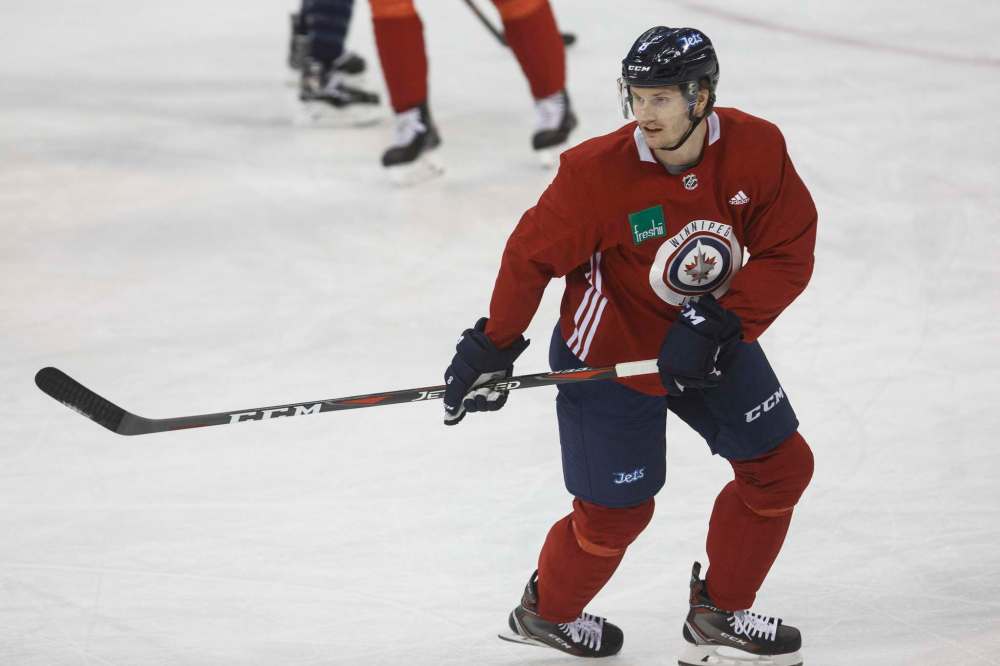 MIKE DEAL / WINNIPEG FREE PRESS
Jacob Trouba has been cleared for contact but Jets' coach Paul Maurice isn't rushing him back into the lineup.