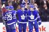 Toronto Maple Leafs centre Auston Matthews (34) celebrates with defenceman Jake Gardiner (51) centre Zach Hyman (11) and centre William Nylander (29) after scoring against the Florida Panthers Wednesday. (Frank Gunn / Canadian Press files)