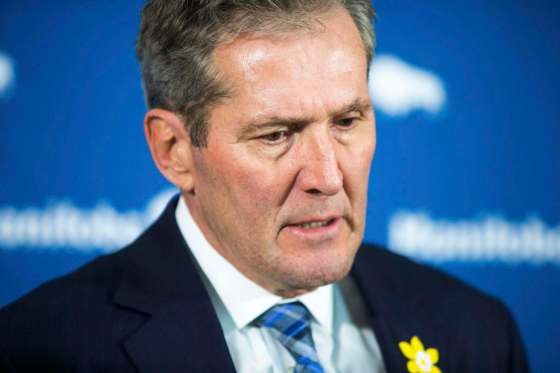MIKAELA MACKENZIE / WINNIPEG FREE PRESS Premier Brian Pallister scrums with the media about tax issues with his property in Costa Rica at the Manitoba Legislative Building in Winnipeg on Wednesday.