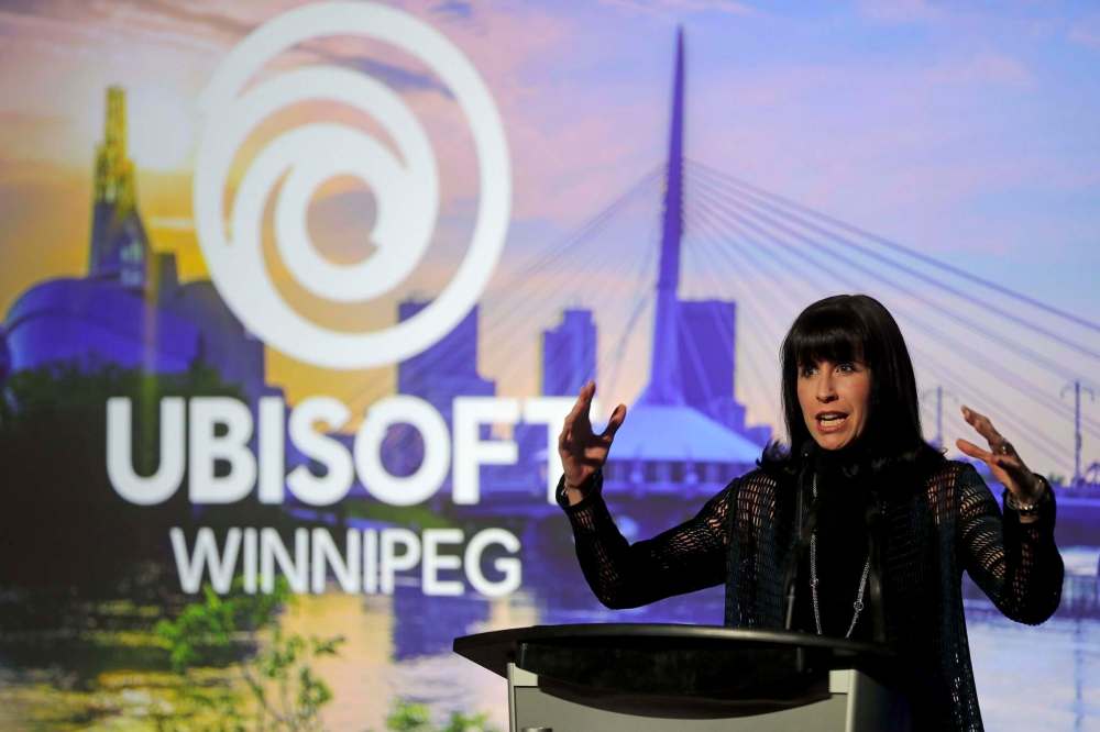 Economic Development Winnipeg CEO Dayna Spiring at the Ubisoft announcement. (Trevor Hagain / Winnipeg Free Press)