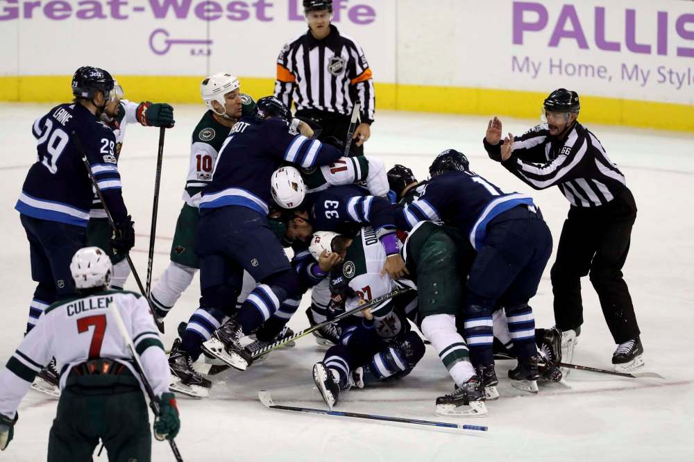 TREVOR HAGAN / THE CANADIAN PRESS FILES
Things got wild in November after the Jets took a commanding lead and Minnesota decided a bit of frontier justice was in order. It didn't matter, the Jets prevailed 7-2.
