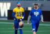 Matt Nichols, left, with quarterback coach Buck Pierce, said he was impressed with the new crop of quarterbacks, which is a good sign, especially considering he’s the lone man remaining from the top-three on last year's depth chart. (Boris Minkevich / Winnipeg Free Press)