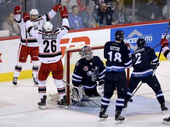 TREVOR HAGAN / WINNIPEG FREE PRESS FILESGrand Rapids Griffins beat the Manitoba Moose 3-0 Thursday, to tie their series at 2 games apiece, forcing a deciding game 5.