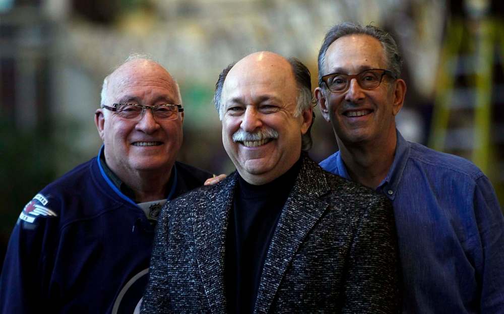 Gary Hyman (from left), Jack Lipkin and Allan Finkleman of Alpha Omega are involved in the effort to build a dental clinic for young people with special needs in Israel. (Phil Hossack / Winnipeg Free Press)