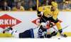 (AP Photo/Mark Humphrey)
Winnipeg Jets center Mathieu Perreault and Nashville Predators defenseman Roman Josi compete for the puck Saturday, in Nashville. Perreault feels the main difference between this year's version of the Jets and the team that didn't make the playoffs last season is simply experience.