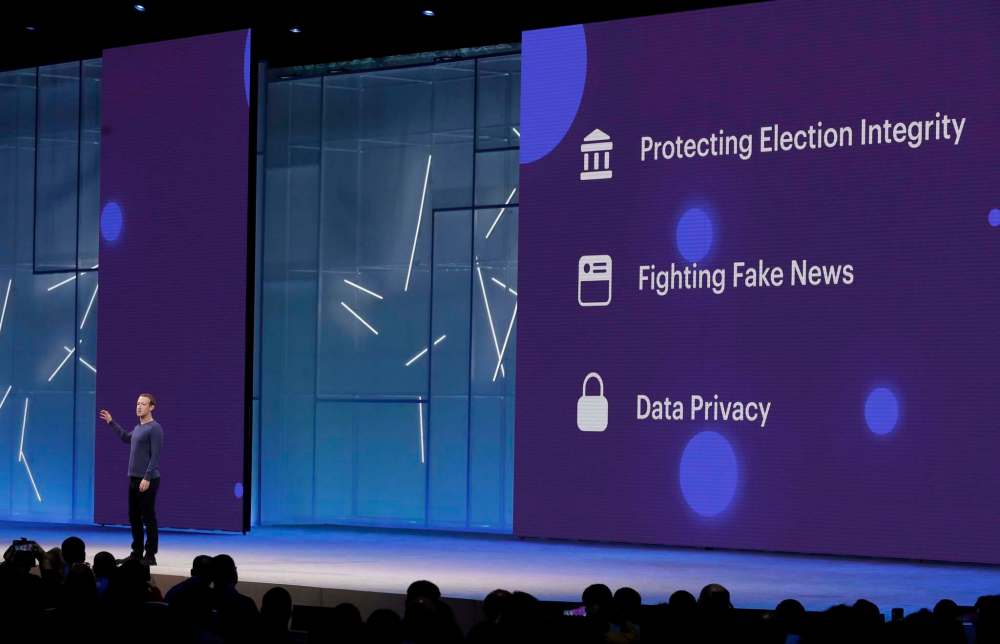 Marcio Jose Sanchez / The Associated Press Files
Facebook founder and CEO Mark Zuckerberg discusses data security during Facebook’s developer conference on May 1. Facebook Canada says it has stepped up its efforts to prevent social-media meddling in this country’s elections.