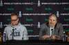 MIKE DEAL / WINNIPEG FREE PRESS
Jets head coach Paul Maurice (left) and general manager Kevin Cheveldayoff greet the press at Friday’s news conference.