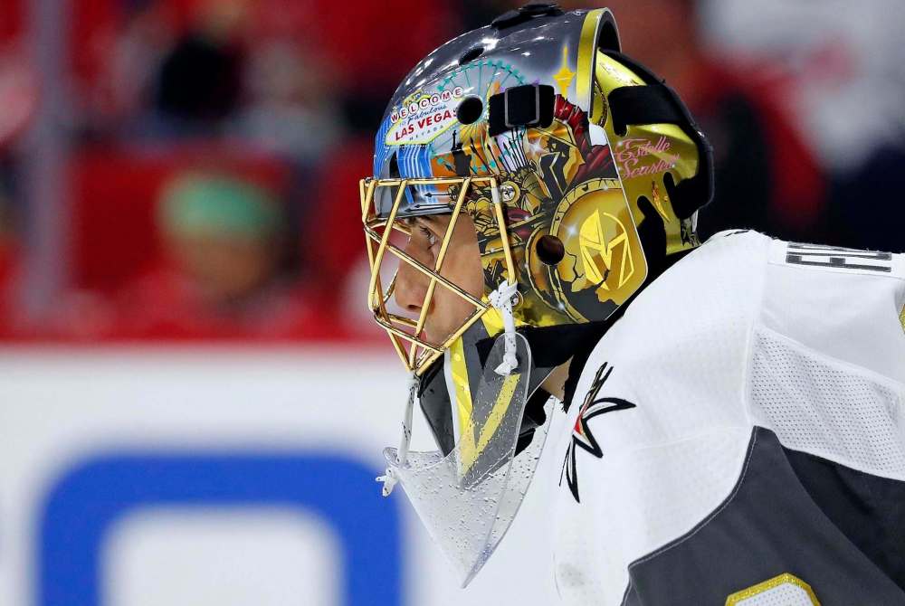 (AP Photo/Karl B DeBlaker)
Vegas Golden Knights goaltender Marc-Andre Fleury's teammates admire his positive disposition as much as his premier puckstopping abilities.