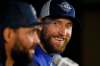 JOHN WOODS / THE CANADIAN PRESS
Winnipeg Jets' Blake Wheeler (26), right, jokes about having to play defence for Dustin Byfuglien (left) in their game against Vegas Golden Knights as they talk to media after game one in the NHL Western Conference Final in Winnipeg on Saturday, May 12, 2018.
