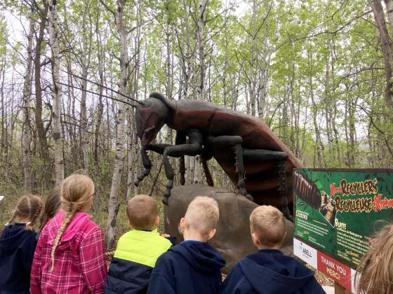 CAROL SANDERS / WINNIPEG FREE PRESSGrade 2 students from Immanuel Christian School are fascinated by a giant Madagascar hissing cockroach, one of 19 animatronic insects at the Assiniboine Park Zoo's new Xtreme Bugs exhibit, which opened Thursday afternoon.