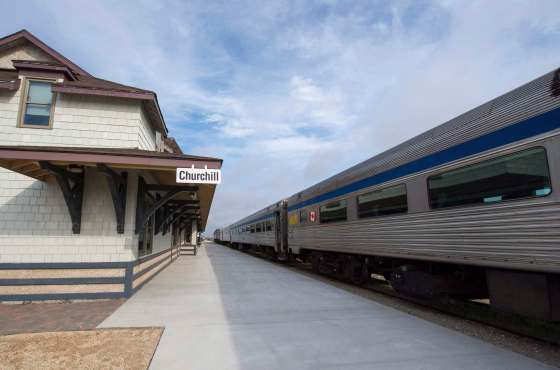 Alex de Vries / THE CANADIAN PRESS FILESA VIA Rail train sits idle at the train station in Churchill in June 2017.