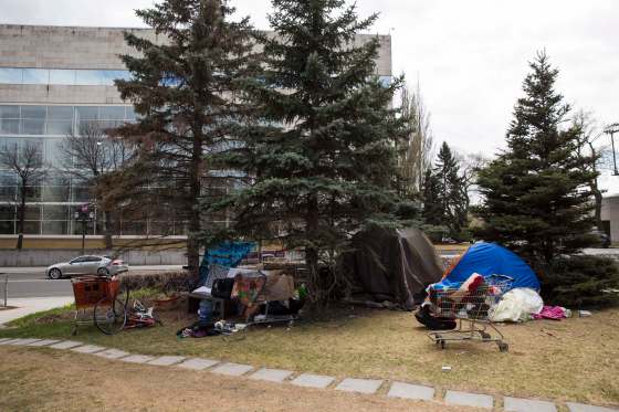 MIKE DEAL / WINNIPEG FREE PRESSAll Saints' Anglican Church at Broadway and Osborne has become home to a tent village, which was erected by homeless people.