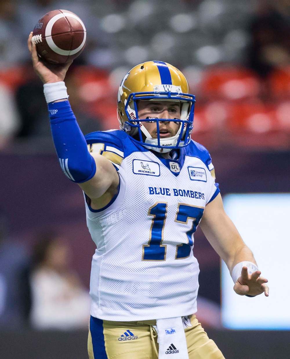 THE CANADIAN PRESS/Darryl Dyck
Winnipeg Blue Bombers quarterback Chris Streveler passes against the B.C. Lions during the second half of a pre-season CFL football game in Vancouver, on Friday June 8, 2018.