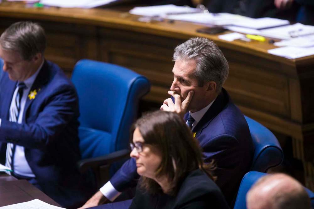 MIKAELA MACKENZIE / WINNIPEG FREE PRESS files
Premier Brian Pallister eyes the Opposition benches.