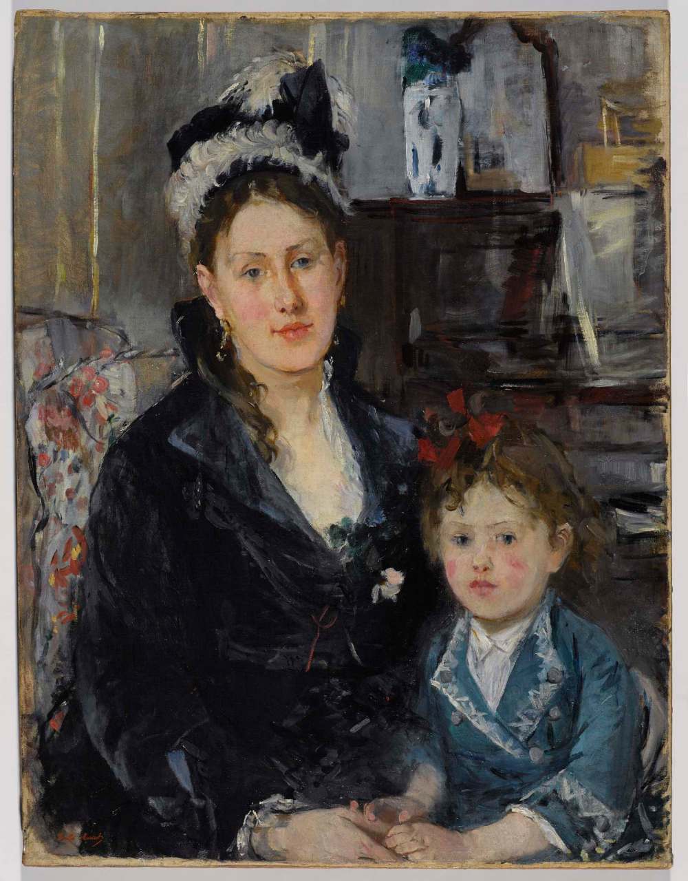 Berthe Morisot
Portrait of Mme Boursier and Her Daughter, c. 1873.
Oil on canvas, 29 74.5 x 56.8 cm.
Brooklyn Museum.
Museum Collection Fund, 29.30.