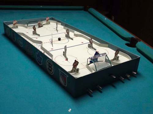 Supplied
First issued in 1956, this tabletop hockey game set was made by Eagle and originally featured only the Toronto Maple Leafs and Montreal Canadiens.