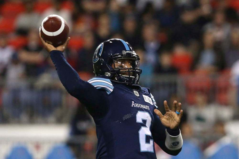 Toronto Argonauts quarterback James Franklin is 1-1 and has yet to hit the 300-yard passing mark this season. (Cole Burston / The Canadian Press Files)