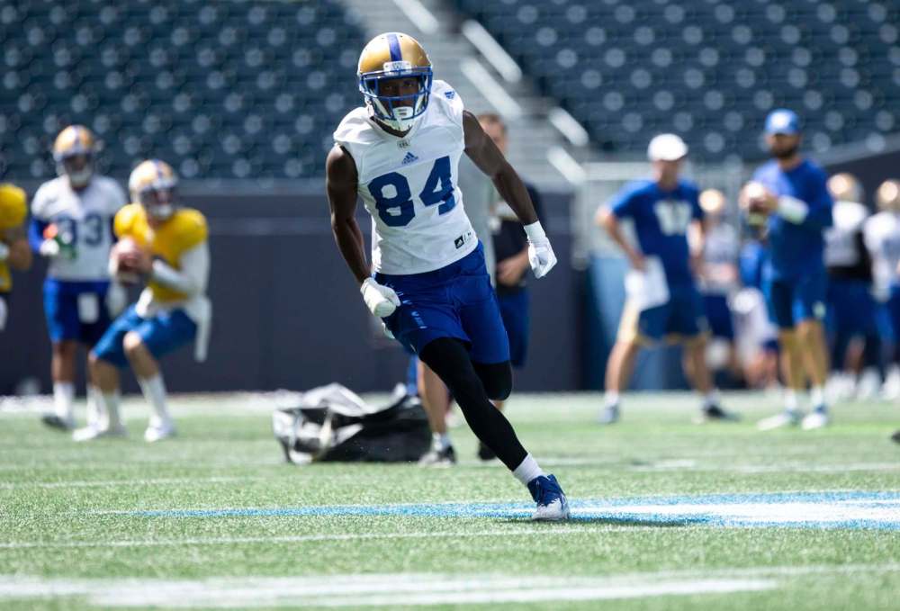 ANDREW RYAN / WINNIPEG FREE PRESS Ryan Lankford (84) in Bombers practice action on July 24, 2018.