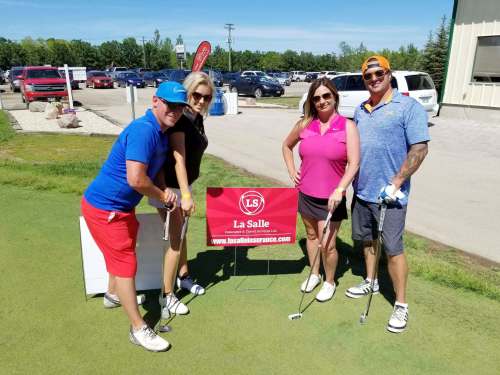 photos supplied
La Salle Insurance & Travel Ltd.&rsquo;s Jason Murphy (from left), Taylor Fedyck, Tara Chammartin and Ryan Morissette at the La Salle Insurance and Travel Ltd. charity golf tournament held at Kingswood Golf & Country Club on June 28.