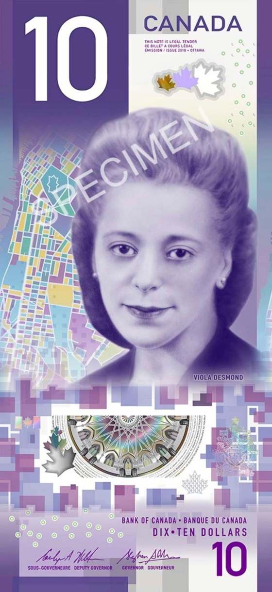 A sample of the $10 Canadian bill, featuring civil rights icon Viola Desmond