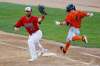 Winnipeg Goldeyes' Josh McAdams gets Cleburne Railroaders' Trevor Sealey out at first during their game in Winnipeg Tuesday as the home team beat the visitors 7-1. (John Woods / Winnipeg Free Press)
