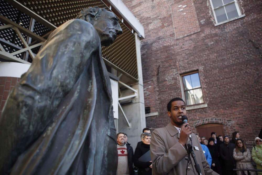 This statue of Sir John A. MacDonald in front of Victoria's city hall was a popular spot for speeches and rallies. The statue will be removed as a gesture of reconciliation with Indigenous Peoples. (Chad Hipolito / The Canadian Press Files)