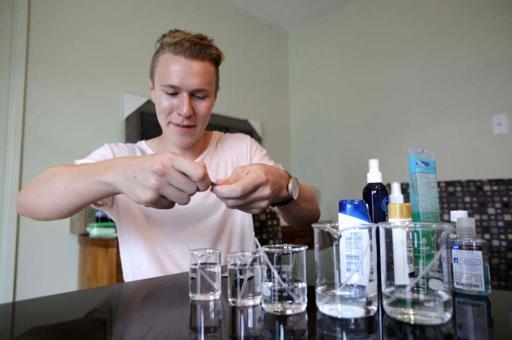 Elliot Kimelman developed C-Spray when he was a swim instructor — now he’s selling it in stores in Winnipeg and Toronto. (Erik Pindera / Winnipeg Free Press)